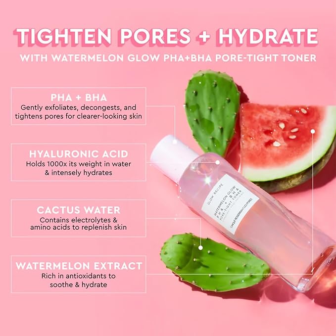 Glow Recipe Watermelon Glow PHA + BHA Facial Toner & Pore Minimizer with Hyaluronic Acid (150 ml) + Watermelon Glow Pink Juice Hydrating Face Moisturizer (50 ml)