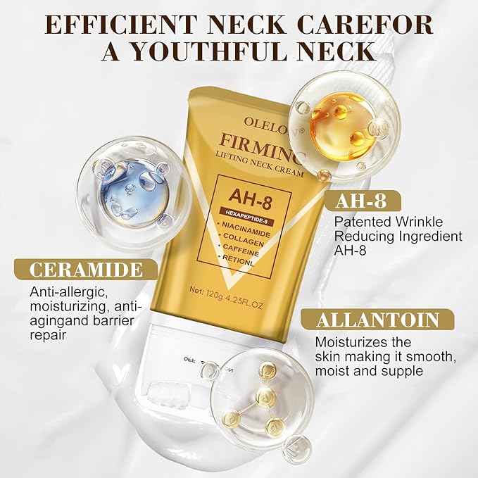 [2026 Upgrade] AH8 Firming Neck Cream with Roller - Tightening & Lifting Cream for Sagging Skin, 8-HA Clockwise Neck Cream for Face & Body Skin Tightening Cream with Massage Roller