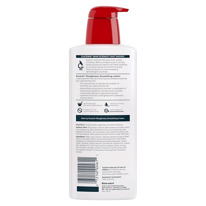 Eucerin Roughness Relief Body Lotion for Extremely Dry, Rough Skin, Urea Enriched Body Moisturizer, 16.9 Fl Oz Bottle