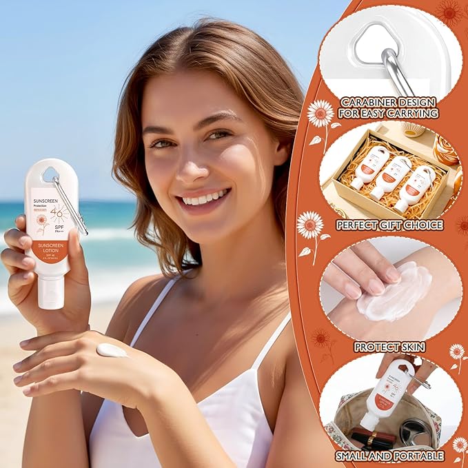 Leelosp 6 Pcs SPF 46 Mini Sunscreen with Carabiner Multi-pack Travel Water Resistant Sunscreen for Women Mother's Day Gift Summer Beach Trip Supplies Wedding Bridal Shower Thank Guest Gift (2oz)