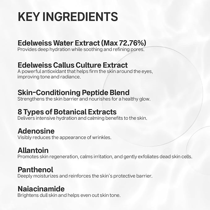 Edelweiss Essence Toner Facial Mist - 727,645 ppm Edelweiss Flower Extract Essence Facial Toner Skin Mist - No Water & Oil Added - Edelweiss Extract and Niacinamide Facial Spray - 100ml