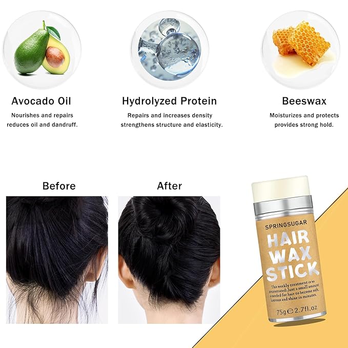 5 Pcs Hair Wax Stick for Flyaways Edge Control Slick - Styling Tools Includes , Finishing , Comb, Gel for Fly Away for Women