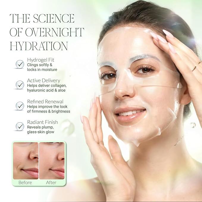 Hydrogel Collagen Face Mask – Deep Hydration Sheet Mask with Aloe Vera, Firming & Anti-Wrinkle Korean Skincare, Spa-Grade Hydrogel Mask for Dry Skin, 4 Pack