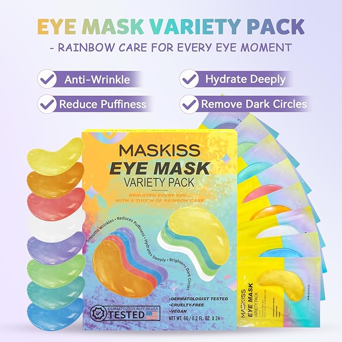 Under Eye Patches Variety Pack (24 Pairs), Easter Gifts for Women, Eye Masks for Dark Circles Puffy Eyes With 8 Colors (3 Pairs/Color), Vegan Skin Care Gifts for Women