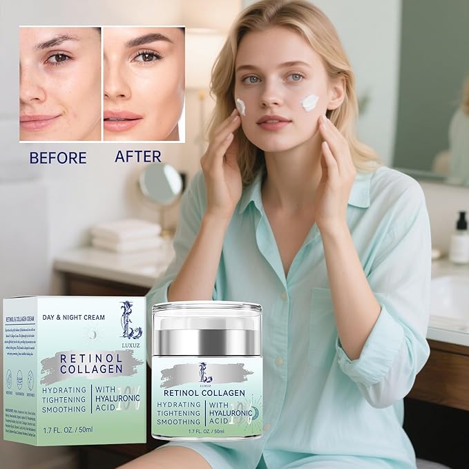 Retinol Firming Face & Neck Cream with Collagen and Hyaluronic Acid – Anti-Aging Moisturizer for Wrinkles, Lifting & Hydration for Men & Women, 1.7 Fl Oz