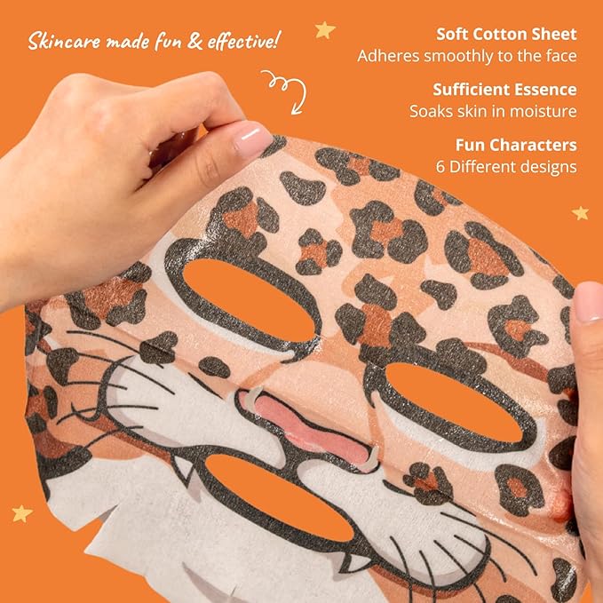 Epielle Character Face Mask Mystical Safari 6 Pack, Fun & Effective Korean Skin Care, Spa Party Favors, Easter Basket Stuffers, Birthday Gifts for Women, Self Care Gifts