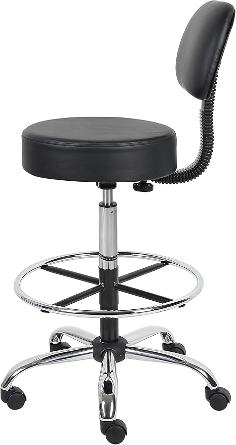 Boss Office Products Be Well Medical Spa Drafting Stool with Back, Black