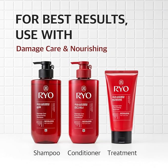 RYO Damage Care & Nourishing Shampoo with Korean Ginseng & Caffeine - Repair and Moisturizing, Anti Loss Care, Strengthening hair roots, 16 Fl Oz.