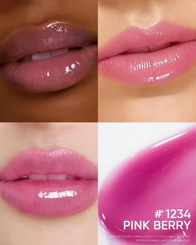 Peptide Brightening Lip Serum, Hydrating & Plumping Tinted Lip Gloss, Moisturizing Lip Balm with Polypeptides & Squalane for Glossy Sheer, Smooth Lips(04 Pink Berry)