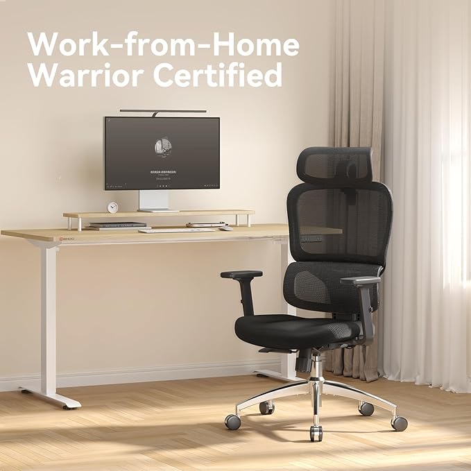 SIHOO Ergonomic Office Chair, High Back Desk Chair, Lumbar Support, Swivel Computer Task Chair with Adjustable Headrest, Tilt Function,Black
