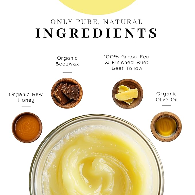 Vanman's Tallow and Honey Balm With No Added Scent - Face Moisturizer with Grass-Fed/Finished Beef Tallow for Skin, Organic Raw Honey and Beeswax, Cold Pressed Olive Oil - 2 oz