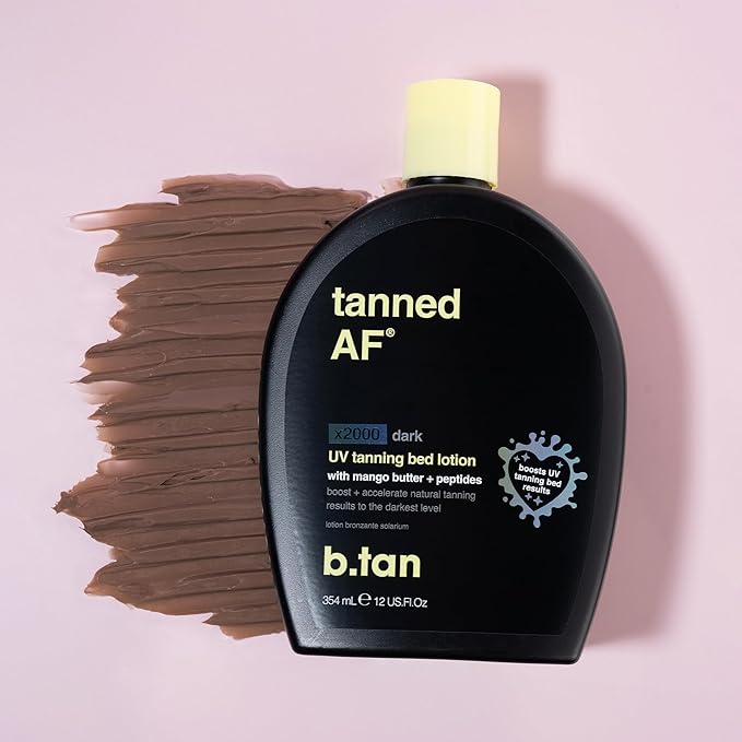 b.tan UV Tanning Bed Lotion | Darkest Tanning Lotion - Tinted, Indoor Outdoor Tan Bronzer Accelerator, Best Browning Body Tan Extender, No Sun Protection, 12 Fl Oz