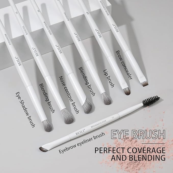 BEILI 12Pcs White Makeup Brush Set, Premium Synthetic Brushes for Foundation, Blending, Eyeshadow, Contour, Blush, and Eyeliner, Luxury Gift-Ready
