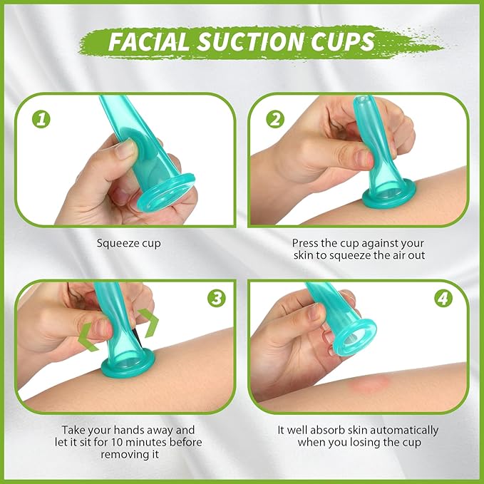 4 Pcs Face Cupping Set, Facial Cupping Set for Face and Eye Massage, Silicone Massage Vacuum Anti Aging Beauty Tool Facial Care(Green)