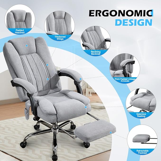 Massage Office Chair with Foot Rest,6 Points Vibration and Heat Ergonomic Executive Desk Chair for Heavy People,500lbs Big and Tall Office Chairs with Reclining High Back for Home Office