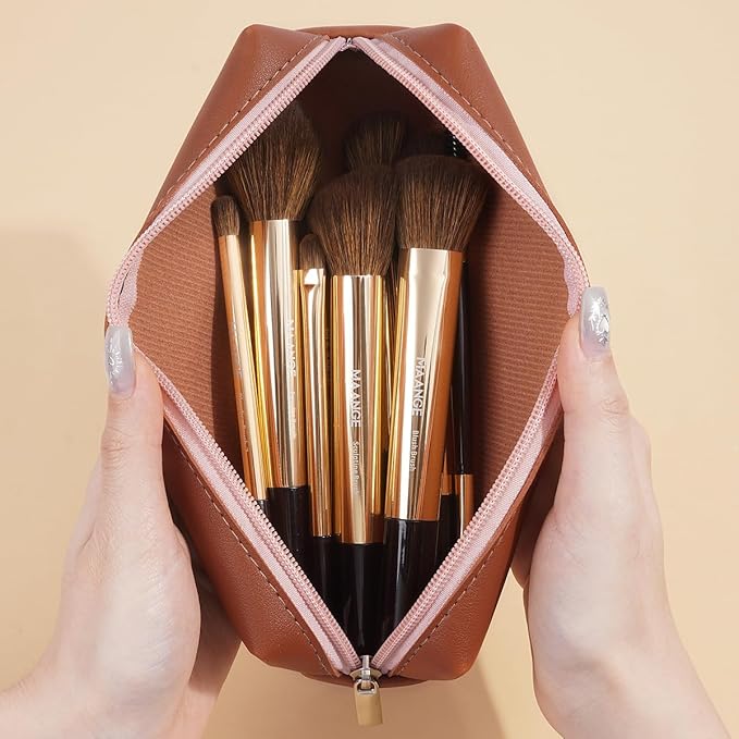 MAANGE 13 PCS Makeup Brushes Professional Make Up Brushes Premium Synthetic Powder Concealers Brushes Travel Makeup Brush Set with Case (Gold)