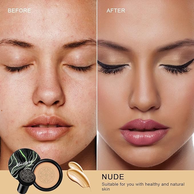 Mushroom Head Air Cushion CC Cream - BB Cream Face Makeup for Mature Skin, Moisturizing Cover Balm Foundation & Long-Lasting Color Correcting Concealer, Even Skin Tone for All Skin Types