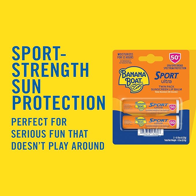 Hawaiian Tropic After Sun Body Butter with Coconut Oil, 8oz & Banana Boat Sport Ultra SPF 50 Lip Sunscreen Twin Pack | After Sun Lotion & Lip Balm Bundle