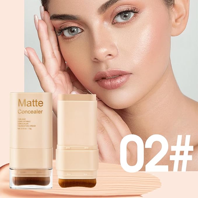 Foundation Stick, 2 in 1 Dual-Ended Eraser Contour Stick with Brush, Tinted Moisturizer, Skin Tint, Face Foundation, Radiant & Dewy Finish for Face Makeup, Sheer to Medium Coverage (＃2)