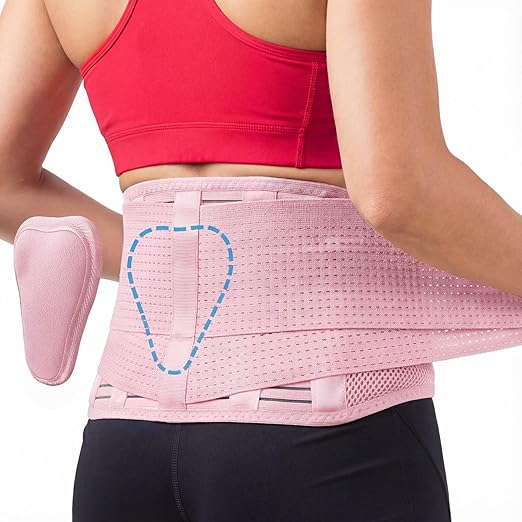 Sparthos Back Brace for Lower Back Pain - Immediate Relief from Sciatica, Herniated Disc - Lumbar Support Pad - For Home & Lifting At Work - For Men & Women - Fits 44–52″ Waist (Pink-L, Check Sizing)