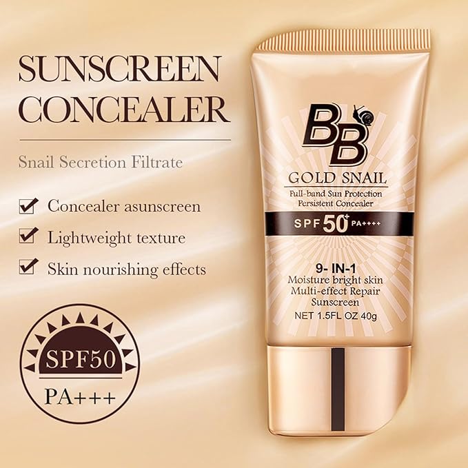 BB Cream SPF 50 Foundation, Snail BB Cream Tinted Moisturizer with SPF for Face, Medium Buildable Coverage Foundation BB Cream Lightweight Long-Lasting Waterproof Color Correcting Cream