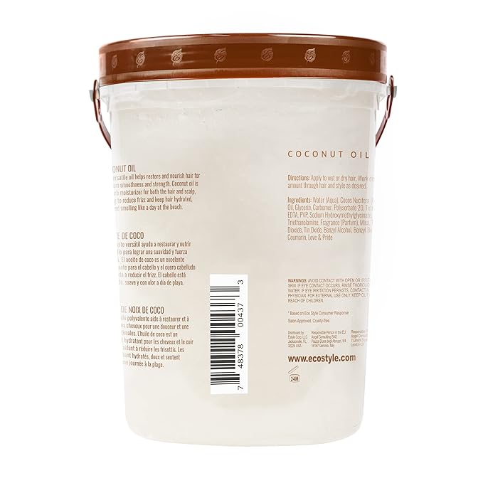 Eco Style Coconut Oil Styling Gel - Adds Luster and Moisturizes Hair - Weightless Styling and Superior Hold - Prevents Breakage and Split Ends - Promotes Scalp Health - Ideal for all Hair - 80 oz