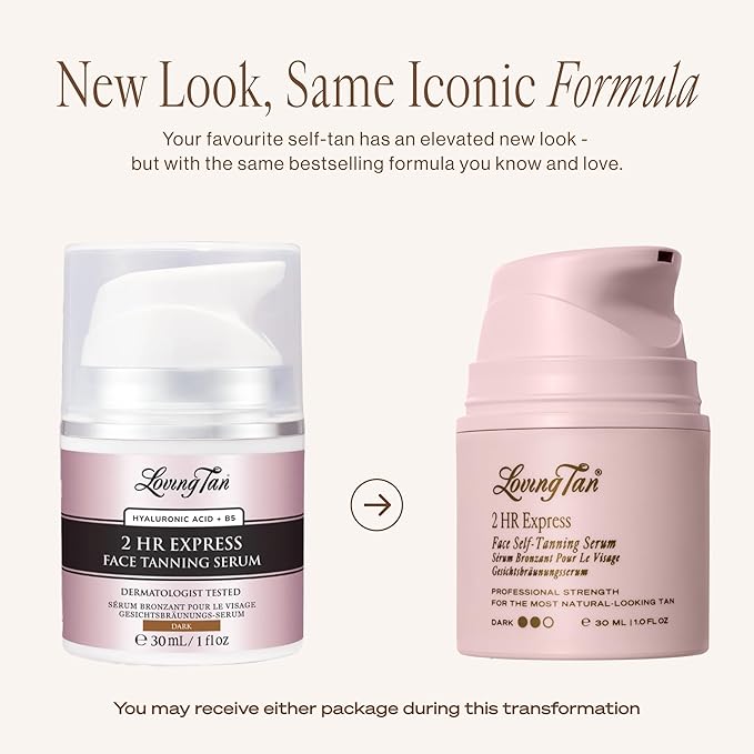 Loving Tan NEW 2 Hr Express Face Tanning Serum, Dark - Hydrating, Natural-Looking Glow Sunless Self Tanner, Dermatologist Tested, Lightweight, Naturally Derived DHA, Vegan & Cruelty-Free - 1 fl oz