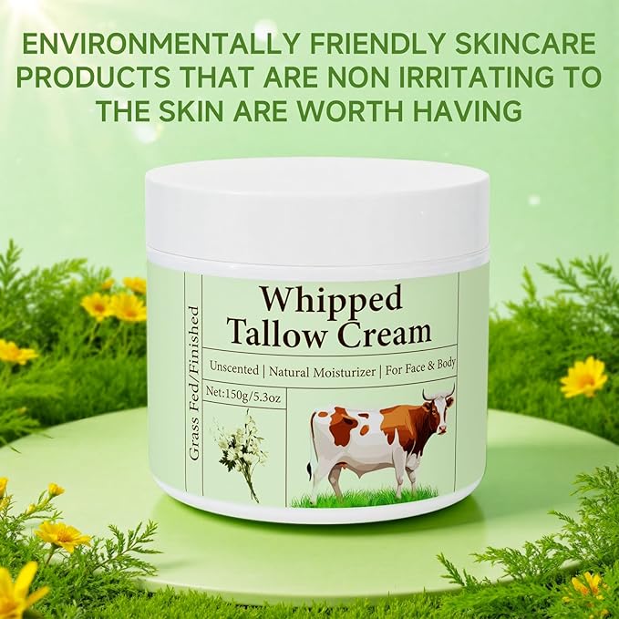 Beef Tallow for Skin, Beef Tallow, Grass Fed Beef Tallow, Whipped Beef Tallow for Face Moisturizer for All Purpose Tallow Balm, 2 packs