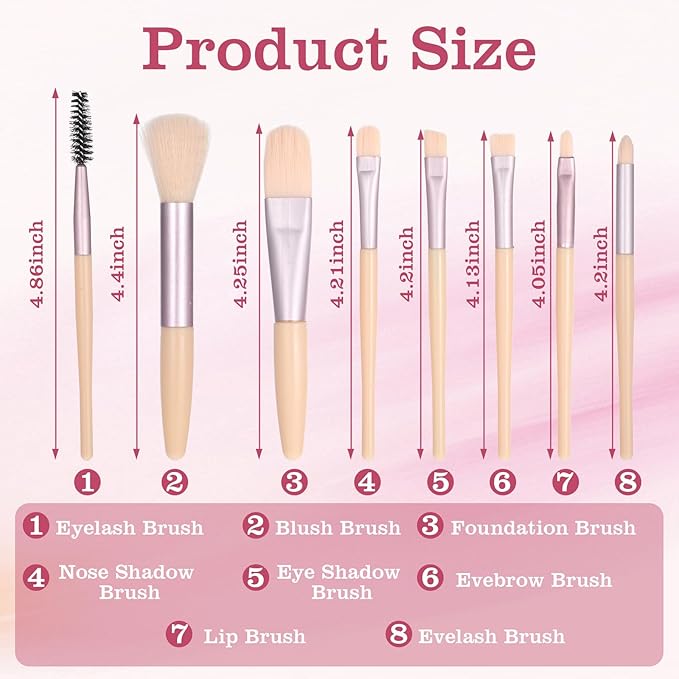 20 Sets Pink Travel Makeup Brush Set Bulk Synthetic Fiber Makeup Brushes Set Bridesmaid Gift for Wedding Bridal Shower Favors Bachelorette Party Gift (Ivory Beige)