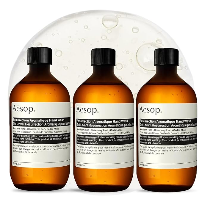 Aesop Resurrection Aromatique Hand Wash Refill | Gentle Cleanser with Orange, Rosemary and Lavender Oils | 500mL / 16.9 oz (Pack of 3)