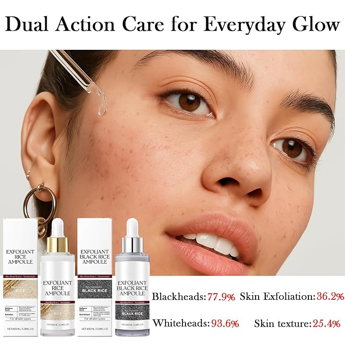 2PCS Peel Shot Glow Rice Ampoule Du,Black & White Rice Peeling Ampoule,Gentle Peel & Pore Minimizing, Soft Exfoliating Face & Body Serum, Suitable for All Skin Types