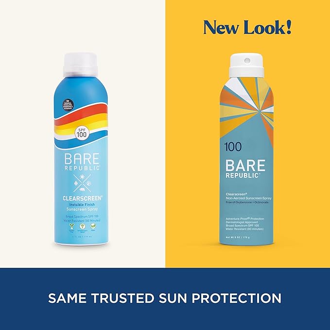 Bare Republic Clearscreen Sunscreen SPF 100 Sunblock Spray, Water Resistant with an Invisible Finish, 6 Fl Oz (Pack of 2)