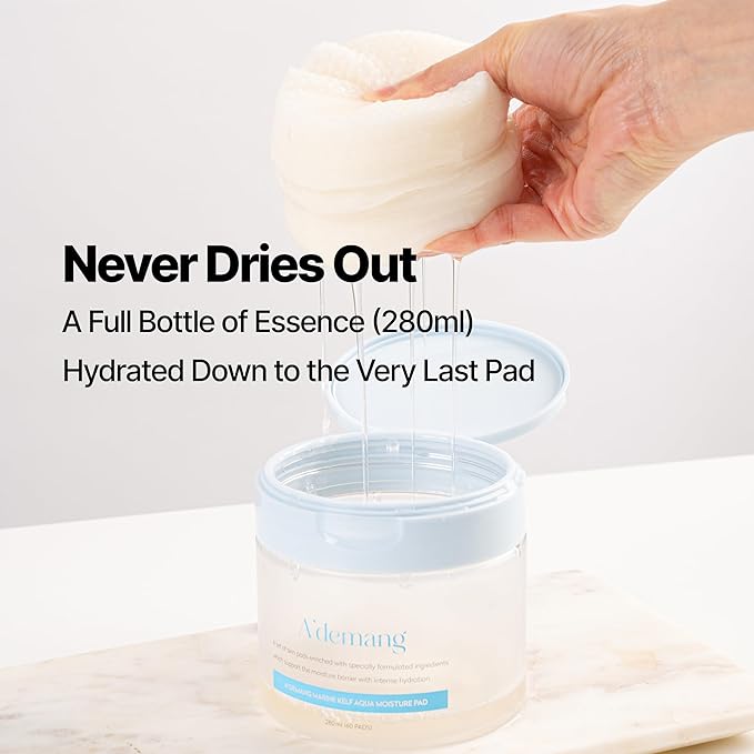 A'demang Marine Kelf Aqua Moisture Toner Pad | Hydrating, Exfoliating Facial Pad | Dry&Sensitive Skin | Korean Skincare [9.4 fl oz. / 280ml, 60 Pads]