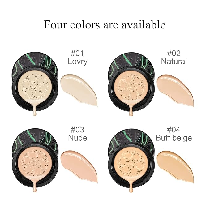 Mushroom Head Air Cushion CC Cream, BB Cream Face Makeup Foundation for Mature Skin, Moisturizing Concealer Brighten, Natural Coverage, Tattoo cover up, Even Skin Tone for All Skin Types