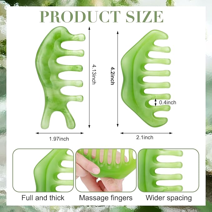 Geiserailie 2 Pcs Jade Combs Esthetician Supplies Massage Stone Hair Gua Sha Scraping Scalp Comb Facial Massage Tool Handheld Head Tools Head Caring Therapy Mother's Day for Women(Fashion Style)