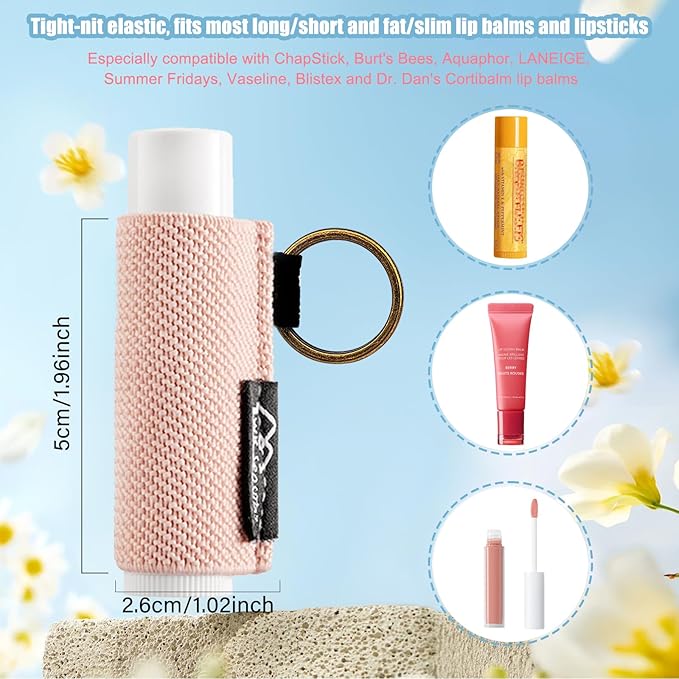 WK IEASON Lip Balm Holder Keychain, Small Christmas Gifts Stocking Stuffers for Teen Girls Women, 10PCS Clip on Lip Gloss Holder Compatible With Chapstick, Burt's Bees Sleeves Elastic Lipstick Holder