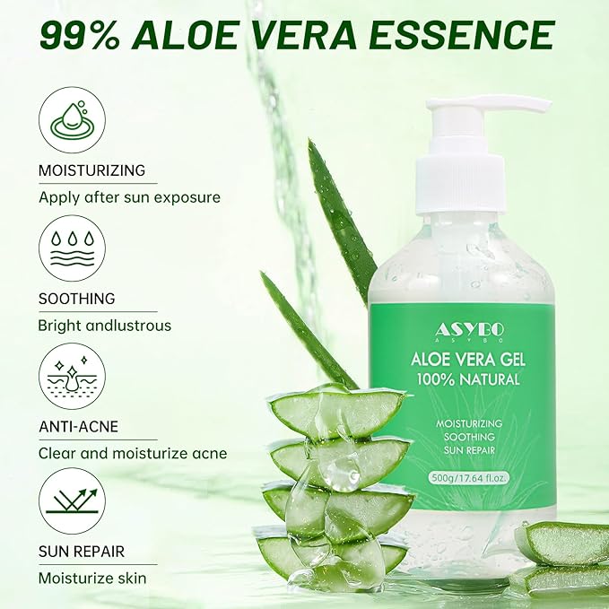 Aloe Vera Gel 500 ml – 100% Natural Pure Aloe Vera for Face Body Hair, Soothing and Nourishing Moisturising Aloe Cream for Dry Skin, Sunburn, Acne, After Sun Lotion