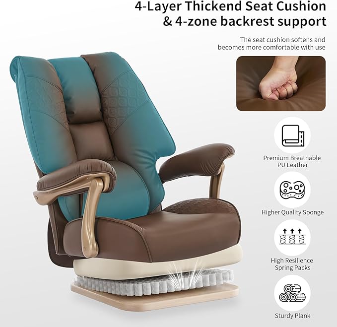 Big and Tall Executive Office Chair with Footrest, 400LBS Capacity Ergonomic High-Back Desk Office Chair with Lumbar Support, Padded Armrests & Thick Cushion, Brown PU Leather Chairs