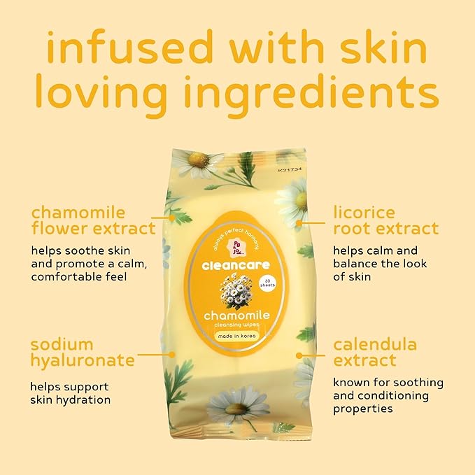 PB & JAY Cleancare Cleansing Wipes – 30 Count – Makeup Remover for Gentle Comfort & Balanced Skin – Hydrating Korean Face Wipes for Sensitive Skin (Chamomile)