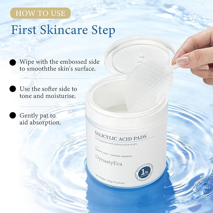 1% Salicylic Acid Pads for Face & Body – Exfoliating Toner Pads with Centella Asiatica, Hyaluronic Acid & Probiotics – Gentle Pore Clearing, Blackhead Removal, Skin Texture Refinement – 70 Count