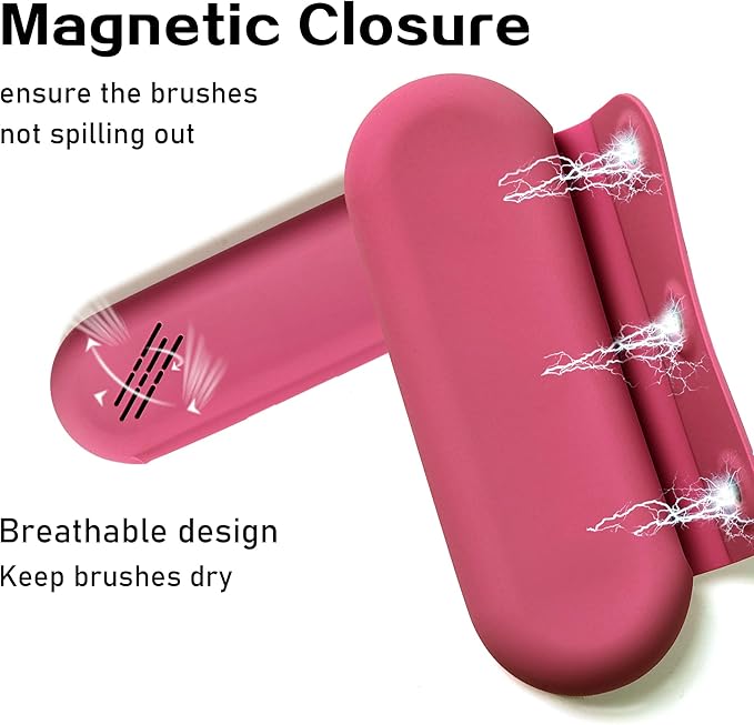 Makeup Brush Holder Magnetic Closure Make Up Brushes Organizer Silicone Makeup Bag Travel Essentials (Rose Red)