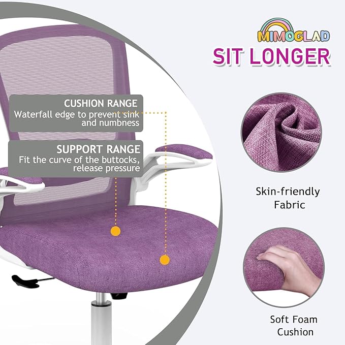 Mimoglad Home Office Chair, High Back Desk Chair, Ergonomic Mesh Computer Chair with Adjustable Lumbar Support and Thickened Seat Cushion (Modern, Orchid)