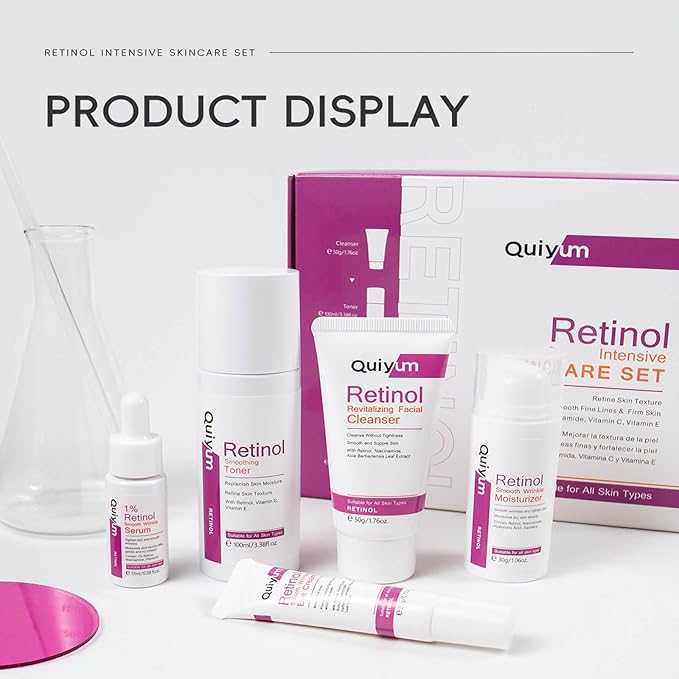 Gifts for Women, Anti Aging Facial Skin Care Routine Set Kit Smooth & Hydrate Skin Retinol Skincare Gift Set with Facial Cleanser, Toner, Serum, Cream, Eye Cream - Travel Essentials Gift Set