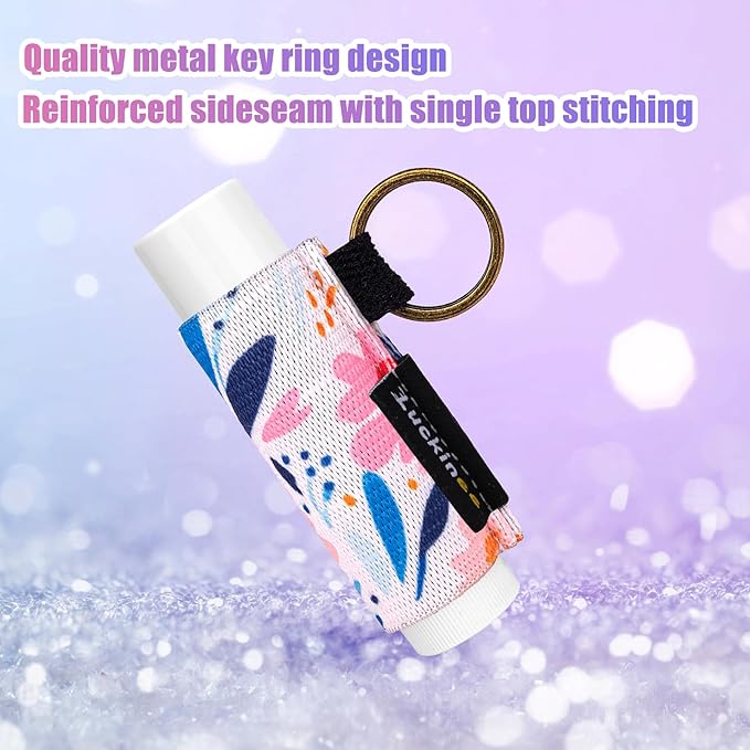 6PCS Lip Balm Holder Keychain, Christmas Stocking Stuffers Gifts, Lip Gloss Holder Key Chains Women Cute Lipstick Holder Lip Balm Pouch Keychain Compatible with ChapStick,Burt's Bees,LANEIGE,Aquaphor