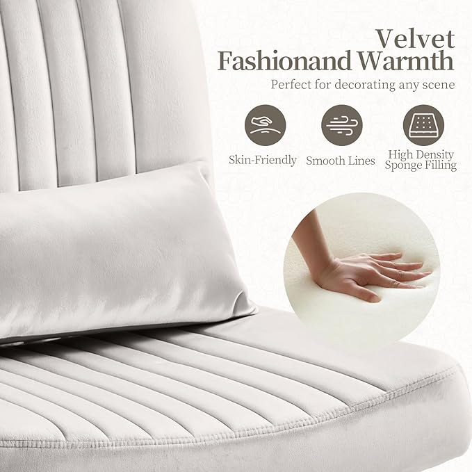 Warmiehomy Velvet Office Chair, Luxury Criss Cross Chair with Wheels, Comfy Cross Legged Desk Chair for Home Office, Stylish Vanity Chair, Wide Seat Computer Chair, Best Gift for Girls, White