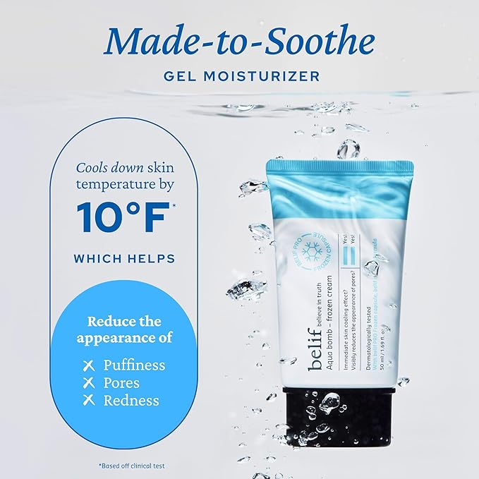 belif Aqua Bomb Frozen Gel Cream - Cooling Relief with Panthenol & Niacinamide - Daily Soothing & Hydrating Moisturizer, Depuff with Caffeine, Lightweight, Korean Skincare, 1.69 fl oz