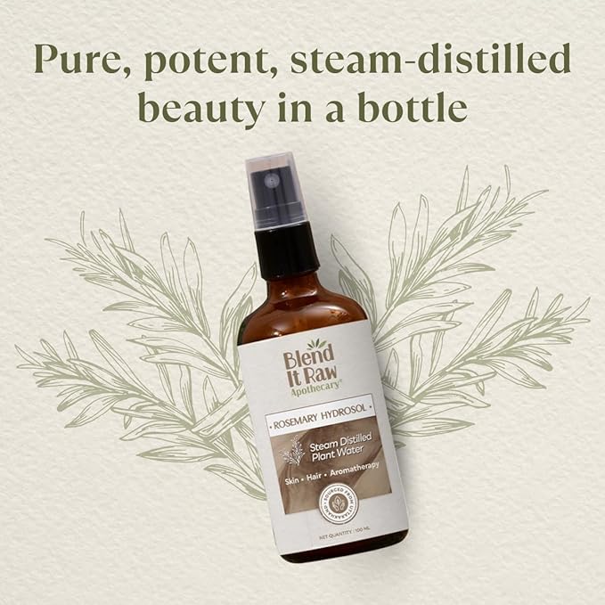 BEMT Rosemary Hydrosol – Steam-Distilled Rosemary Water for Hair & Skin Care, Natural Facial & Scalp Mist, Pure Botanical Toning Water, 200 ml