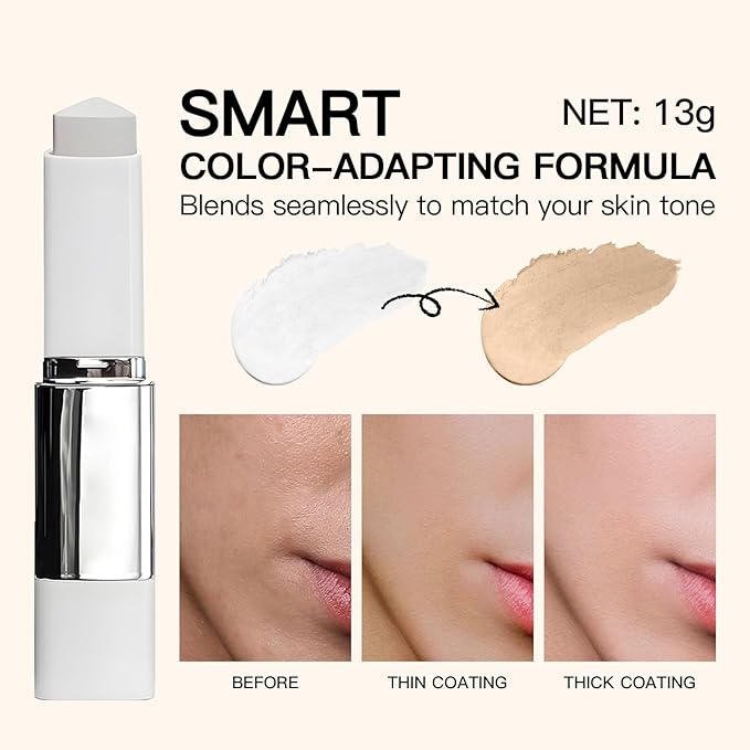 Color Changing Foundation Stick- Korean Color-Changing Foundation Stick with Volufiline - Medium to Full Coverage Dewy Finish Base Makeup - Dual-Ended with soft Brush, Portable for Daily Use-Natural
