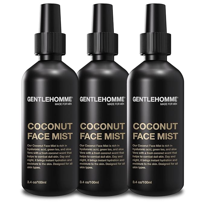 Gentlehomme - Coconut Face Mist - Men’s Facial Spray - with Hyaluronic Acid, Aloe Vera & Green Tea - Refresh, Moisturize & Hydrate - Use Day & Night - Safe for All Skin Types - Vegan - 3.4oz - 3 Pack
