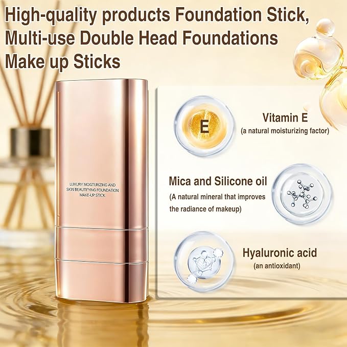 2Pcs Luminous Dual-Ended Concealer Foundation Stick,Foundation Stick Korean 3 in 1, Multi-use Double Head Foundations Make up Sticks,Lightweight,Brightens,Long-Lasting for All Skin Types (#02)